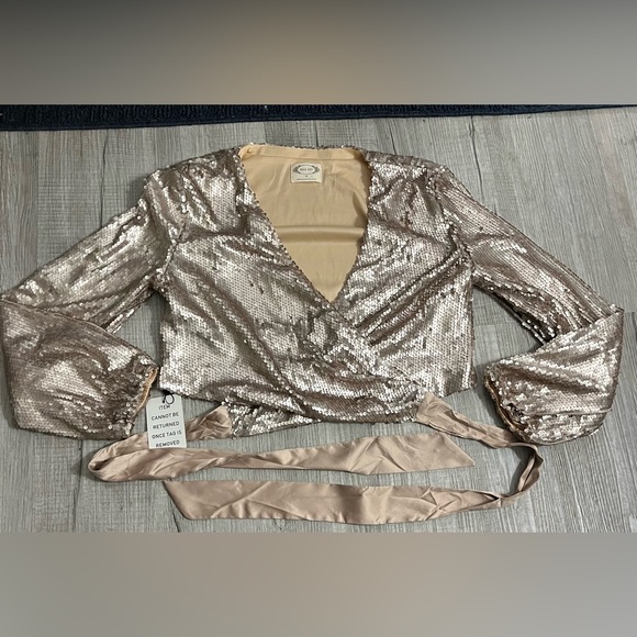 MIA Joy Sequin Wrap Top with Tie - Picture 2 of 8